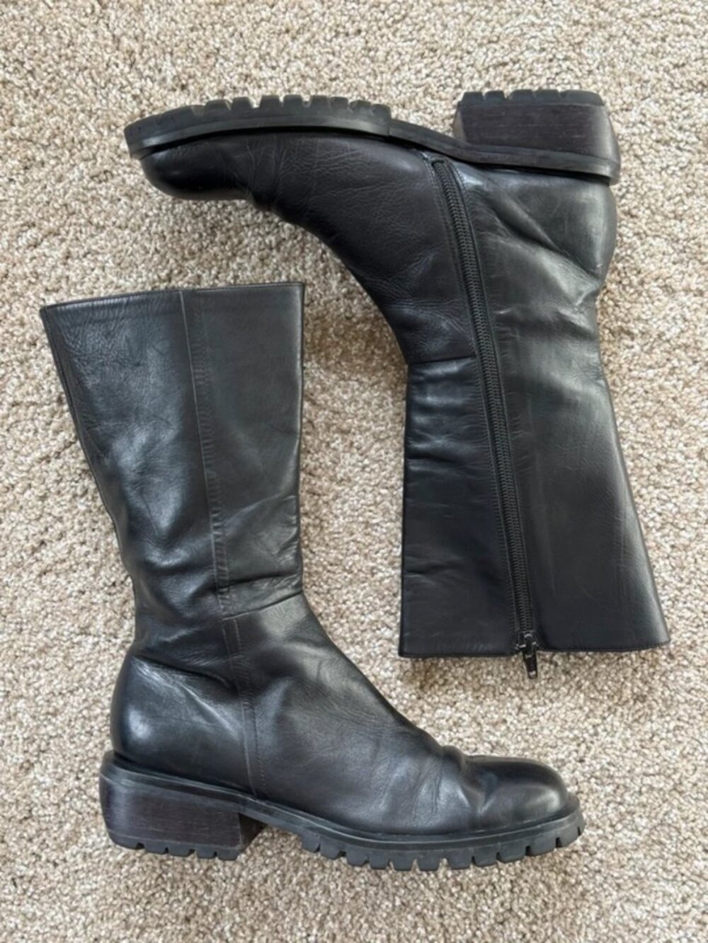 Vintage 90s Divertente Chunky Lug Sole Black Leather Boots - Size 6B
